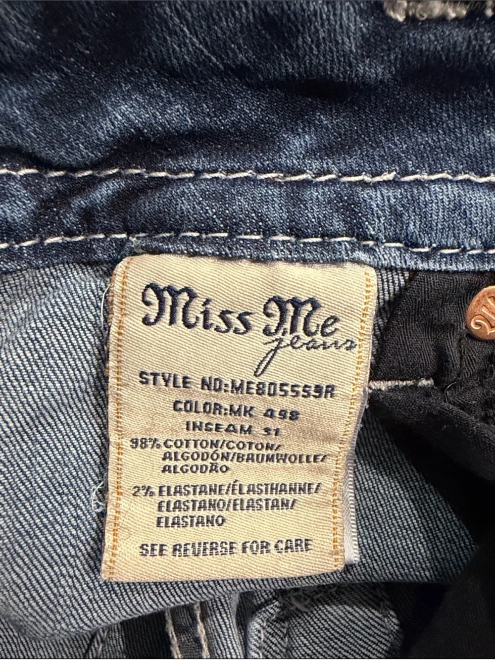 Gorgeous Miss Me Standard Skinny Jeans With Embellished Pockets 31” Inseam